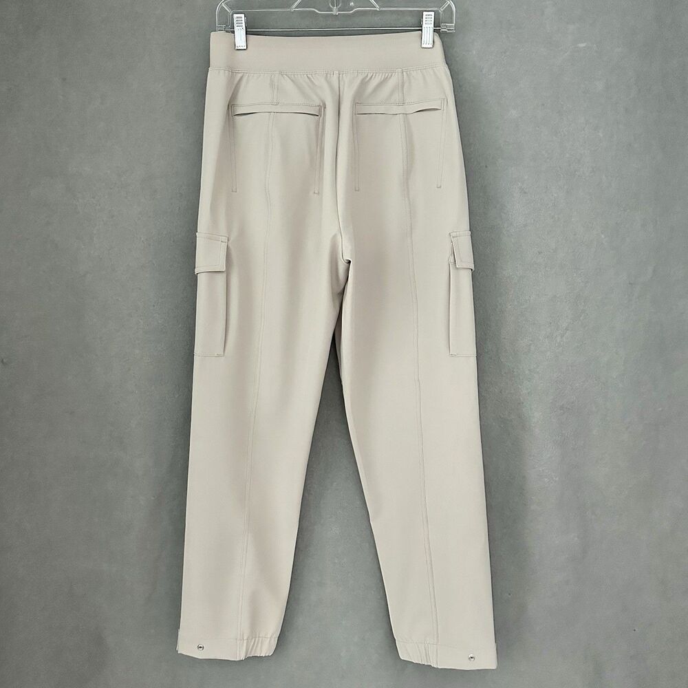 Athleta Endless High Rise Cargo Pant Sz 8 Abalone Beige Tapered Travel Trousers - Picture 3 of 13